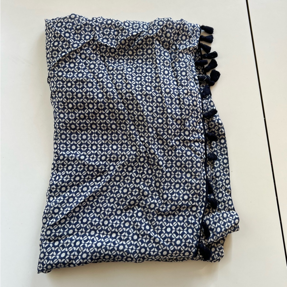 J. Crew Navy silk tasseled Geometric scarf
